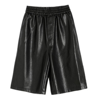 REALEFT Plus Size 2020 New Autumn Winter Black PU Faux Leather Women Half Pants High Waist Wide Leg Pants Vintage Loose Trousers