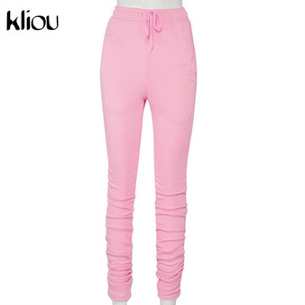 Kliou Solid Drawstring High Waist Women Stacked Pants Autumn Winter Streetwear Casual Workout Active Wear Trousers Sweatpants