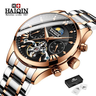 Automatic Mechanical Clock Mens Watches Top Brand Luxury HAIQIN Watch Men Business Tourbillon Sport Wristwatch Relogio Masculino