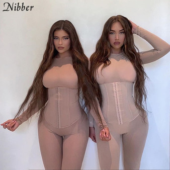 Nibber 2020 autumn women elastic Jumpsuit streetwear long Sleeve Bodycon Solid Fitness Sport Romper simple activity Overalls