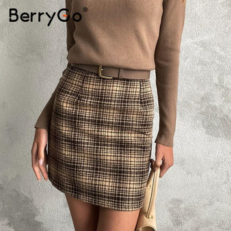 BerryGo Elegant women skirt 2020 Autumn winter vintange short skirt Leisure plaid high waist warp summer skirt office lady