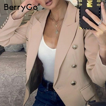 BerryGo Elegant double breasted women's Blazers Casual blazers collar long sleeve Blazers coat Office Lady women's white coat