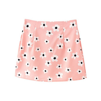 Bazaleas harajuku High Waist Short Mini Skirt Cute Pink Floral Print skirts womens Streetwear Slim Women A-line Skirt