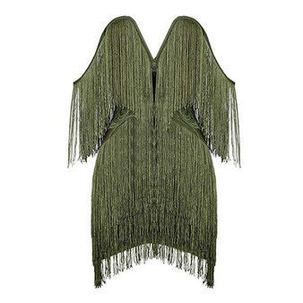 2019 Autumn Christmas Women's Sleeveless Fringe Bandage Dress Bodycon Vestidos Sexy Off-Shoulder Mini Club Celebrity Party Dress