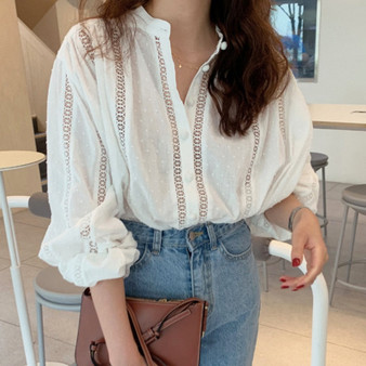 White Lace Shirt Hollow Out Crochet Long Blouse