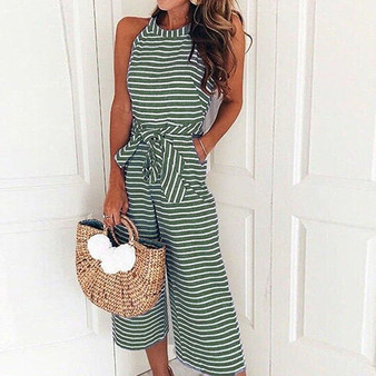 Lossky Rompers Striped Lace-up Pants