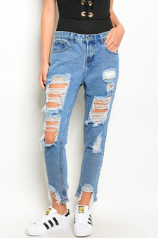 Cutout distressed retro denim jeans
