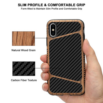 LAPOPNUT Phone Case for IPhone Soft Silicone Carbon Fiber Wood Grain Hybrid Slim Back Cover