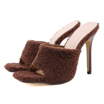 Faux Fur Square Toe High Heels