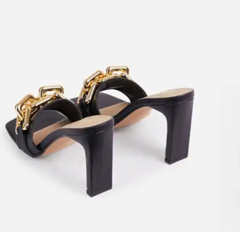Chain Detail Thin Block Heel Sandals