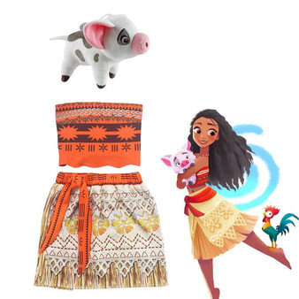 Kids Girls Clothes Cosplay Princess Dress Moana Children Vaiana Girls Party Costume Dresses with Necklace Pet Pig Chick Girl Set