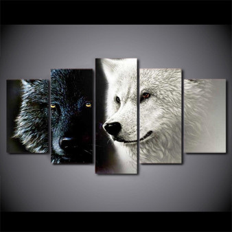 Wolf Couple Painting 5 PIECES CANVAS HOME DECOR (Free shipping)