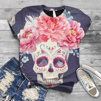35# T shirt Women Short Sleeve Animal Skull Printed O-Neck Aesthetic Tops Tee T-Shirt Woman Tshirts 2020 ropa mujer Droshipping