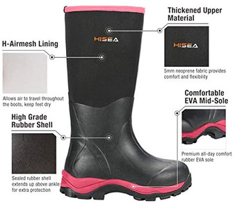 Women Hunting Hunter Rain Boots Insulated Waterproof 5mm Neoprene Rubber Pink Black