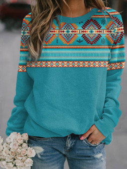 Women's Western Ethnic Print Crew Neck Sweatshirt