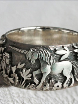 Unicorn retro unicorn distressed black ring