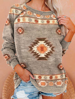 Ladies western ethnic style rhombus printed sweatshirt