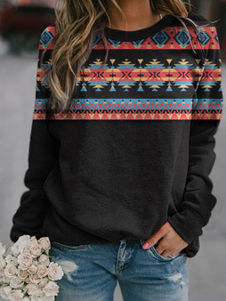 Women's Ethnic Style Printed Stitching Casual Sweatshirt