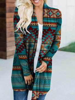 Women's Turquoise Fabric Native Dreamcatcher Printed Cardigan