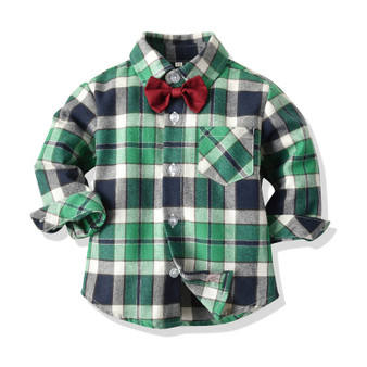 Boy Clothing Sets  Long Sleeve Plaid Shirts+Overalls 2PCS