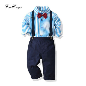 Tem Doger Boy Clothing Sets Kids Boy Clothes Long Sleeve Striped Tie Shirts+Overalls 2PCS Outfits Children Toddler Boys Clothing