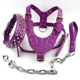 Leather Dog Harness Spiked Studded Dog Pet Collar Harness