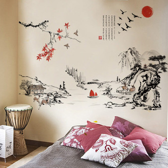 Chinese style Ink painting landscape art Wall Stickers