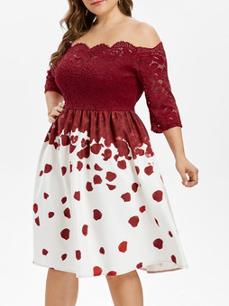 Off Shoulder Plus Size Floral Print Vintage Dress (L- 4XL)