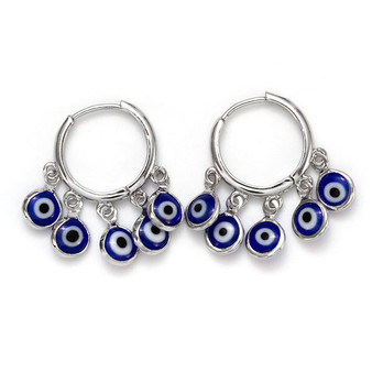 Evil Eye Tassle Blue Bead Earrings