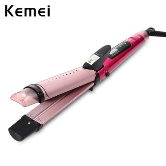 Kemei 2 In 1 Anion Steaming Hair Straightner Curler 31cm Styling Tool Straightening Irons Dry &Wet Hair