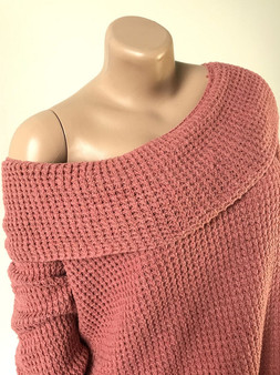 Off Shoulder Sweater Warm Winter Knitted Long Sleeve
