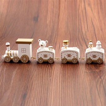 Christmas Train Painted Wooden  Decoration for Home with Santa Kids