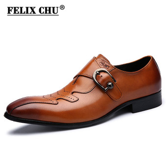 Italian Fashion Men Black Brown Dress Shoes Genuine Leather Slip On Man Formal Suit Footwear with Buckle #185-01
