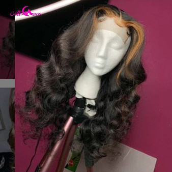 Loose Wave Highlights Colored Human Hair Wigs Pre Plucked