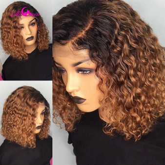 Brazilian Curly Lace Front Human Hair Short Bob Lace Wig With Pre Plucked edges