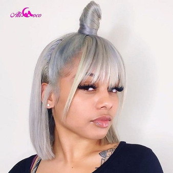 150% Grey Lace Front Human Hair Wig Pre-Plucked