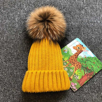 Fur Pom Poms Winter Knitted Beanies Hat for Kids and Adults