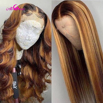 Highlight Colored Human Hair Pre Plucked Lace Front Ombre Remy Body Wave