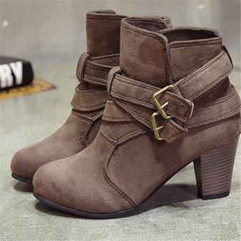 Buckle Suede Boots with High Heel Ankles