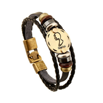 Unisex European-style 12 constellation signs leather braided bracelet