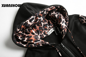 Splice Fleece Leopard Print Coat with Hood