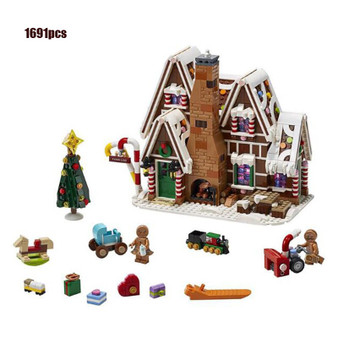 10267 Gingerbread House Rotating Christmas Tree Music Box Christmas wreath trainchildren's Building block toy gift