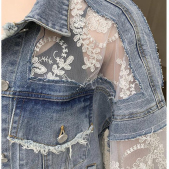 Lace Stitching Denim Jacket Korean Streetwear #JU2814