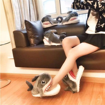 Cartoon Shark Indoor Slippers Kawaii Plush Shoes #JU2950