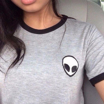 (NEW!) Alien Embroidered Short Sleeve Crop Top T-Shirt #JU2353