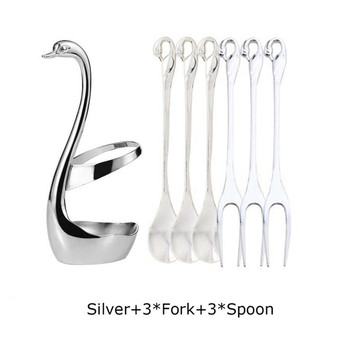 7Pcs Swan Fruit Base Holder Forks Set Stainless Steel Salad Dessert Tableware Zero Waste