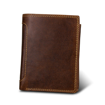 Vintage Men's Short Wallet Men Genuine Leather Clutch Wallets Purses First Layer Real Leather Multi-Card Bit Retro Card Holder