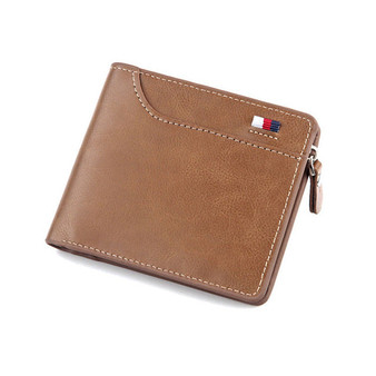 New men's short wallet Retro casual cross card bag Multi-function wallet zipper bag leather  purse