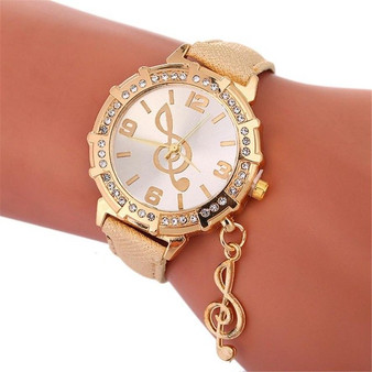 Ladies Gold Quartz Music Pendant Watch