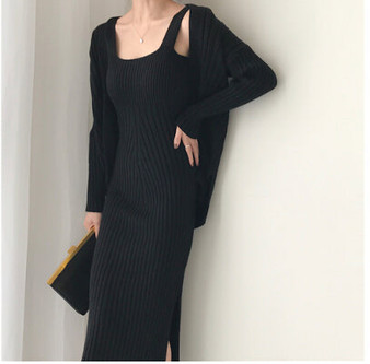High quality Women's Casual Long Sleeved Cardigan Two Piece Runway